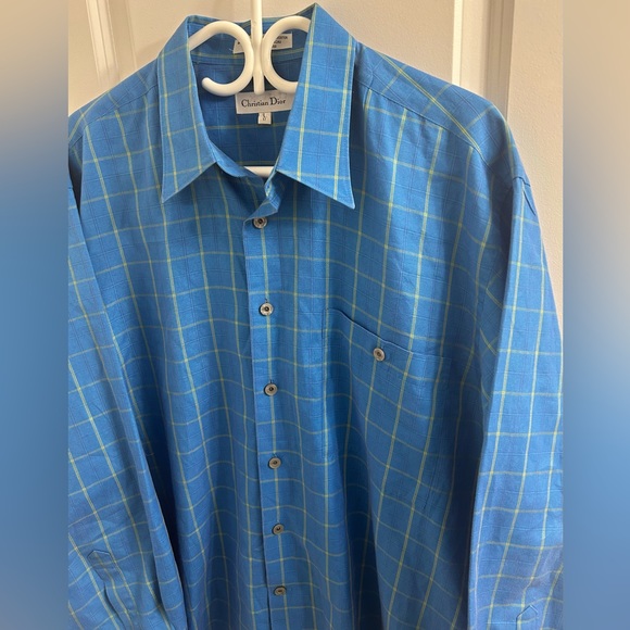 Christian Dior Men’s Blue & Yellow Plaid Button Up Dress Shirt - Size L/17 - Picture 4 of 7